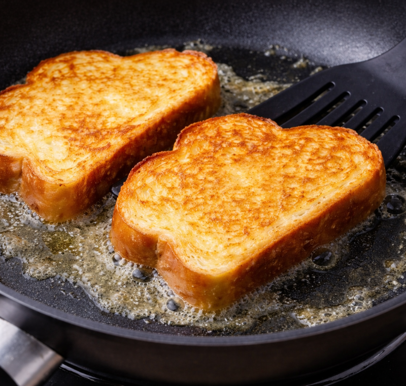 Plate of golden-brown French toast topped with maple syrup and fresh berries