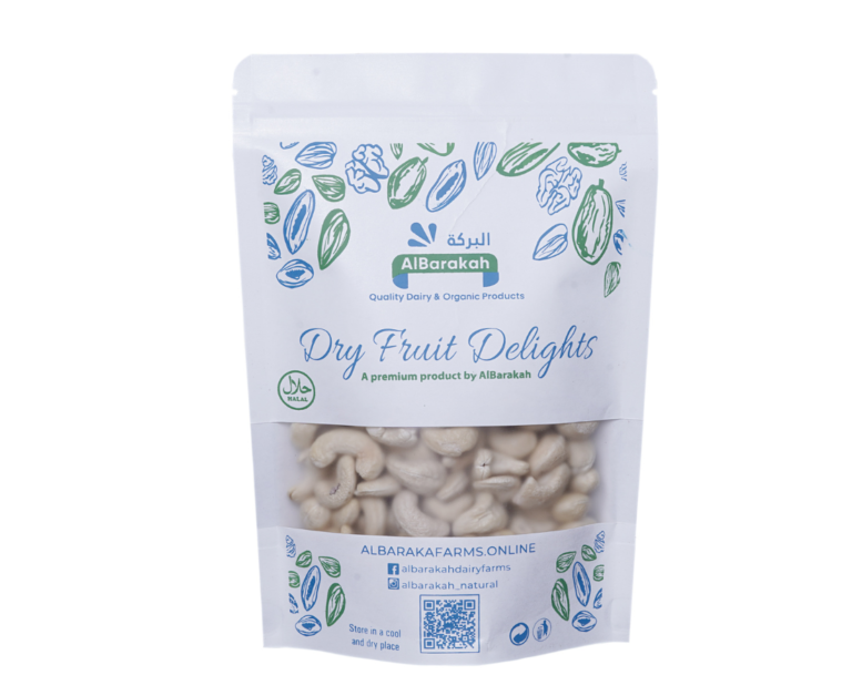 Natural plain cashew nuts without salt in premium packaging