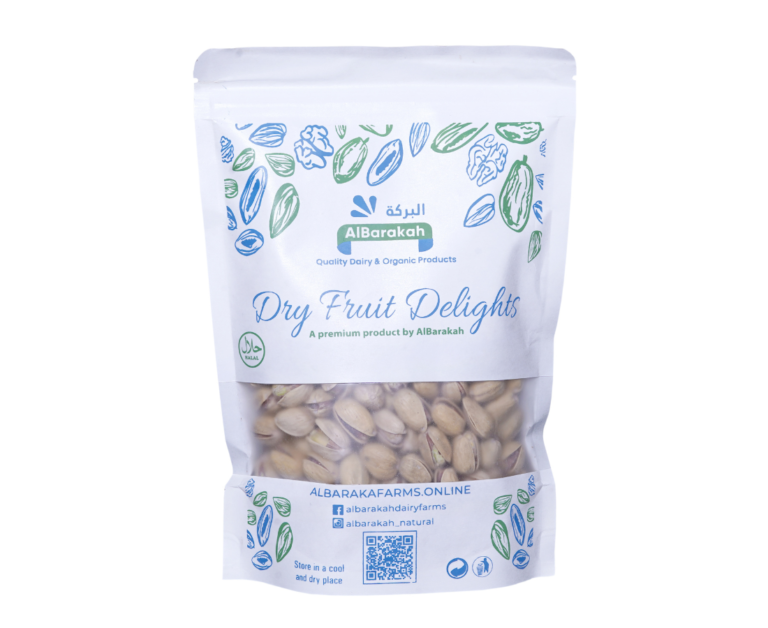 Premium whole pistachios with shell in 250gm and 500gm packaging